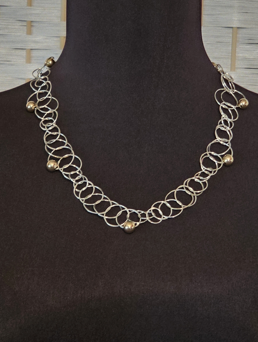 Sterling Silver Loop Necklace with Gold Accent Beads Handcrafted By JENNI K, NWT